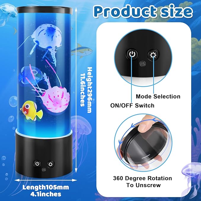 Jellyfish Lamp, Mothers Day Gifts, Table Lamp Jelly Fish Tank for Room Decor, Night Light for Relaxation and Sleep, Birthday Gifts for Women, Girls, Kids and Men