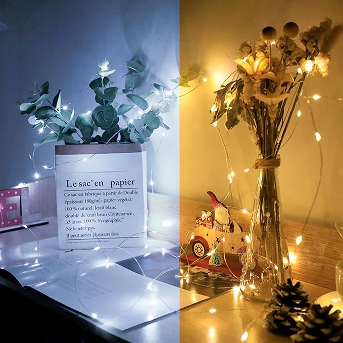 8 Pack Fairy Lights 7Ft 20 LED Twinkle String Lights 3 Modes Battery Operated Waterproof Firefly Starry for Mason Jar Party Wedding Christmas Valentines Day Table Centerpieces,Warm White + White
