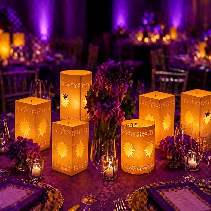 40 Pcs Paper Lanterns with LED Candles for Table Centerpieces | Sun Cutout, Provide Tools, Princess Girls Birthday Party Festival Decorations, 20 Lanterns+20 Candles