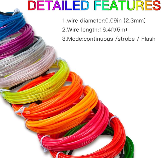 lychee 15ft EL Wire Neon Glowing Strobing Electroluminescent Light El Wire w/Battery Pack for Parties, Halloween Decoration (Orange)