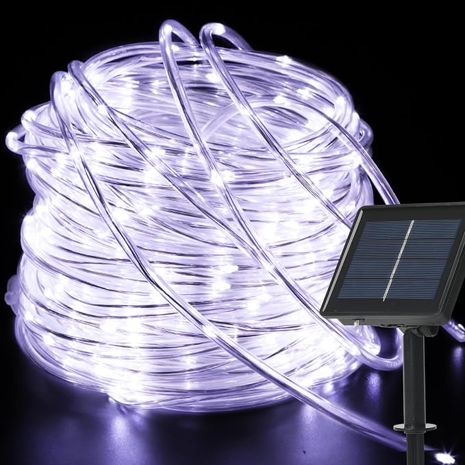 Solar Rope Lights Outdoor Waterproof, 33FT 100LED Outdoor String Lights Clear PVC Tube Fairy Lights, 8 Modes Trampoline Light for Pool Tree Garden Yard Home Camping Wedding Halloween Holiday Decor