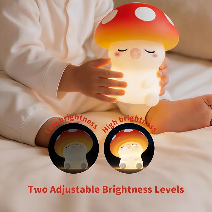 Led Cute Mushroom Night Light, Colorful Dimmable Nursery Kawaii Lamps, Super Squishy Silicone USB Rechargeable Beside Lamp, Used for Camping Party Room Decor(Mushroom)