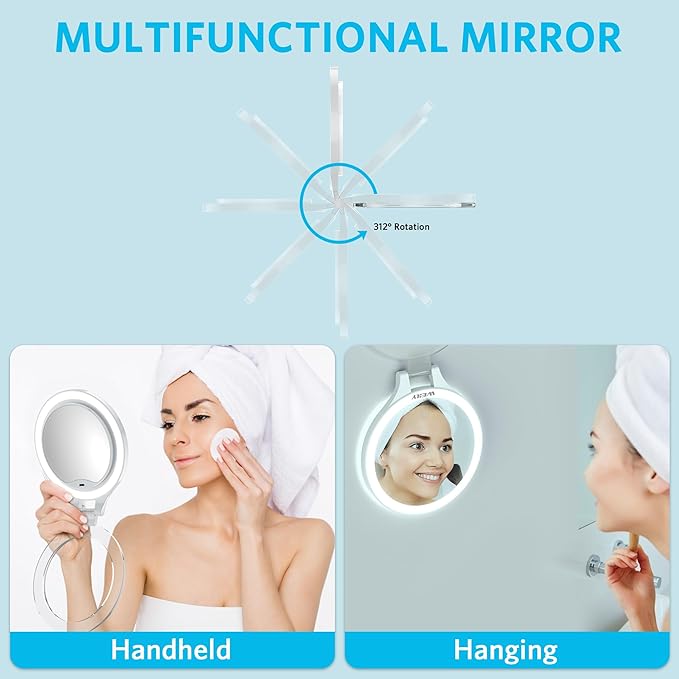 WEILY Magnifying Makeup Mirror 10X/1X, Travel Mirror with Light | Double Sided Rechargeable Mirror with 3 Color Lights for Makeup, Tweezing, Blackhead and Come Done Removal (White)