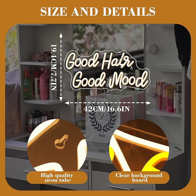 WX&YH Good Hair Good Mood Neon Sign Hair Salon Led Sign for Wall Decor Haircut Neon Lights for Business Barber Shop Store Hair Salon Neon Sign Lights Decor Gifts for Women