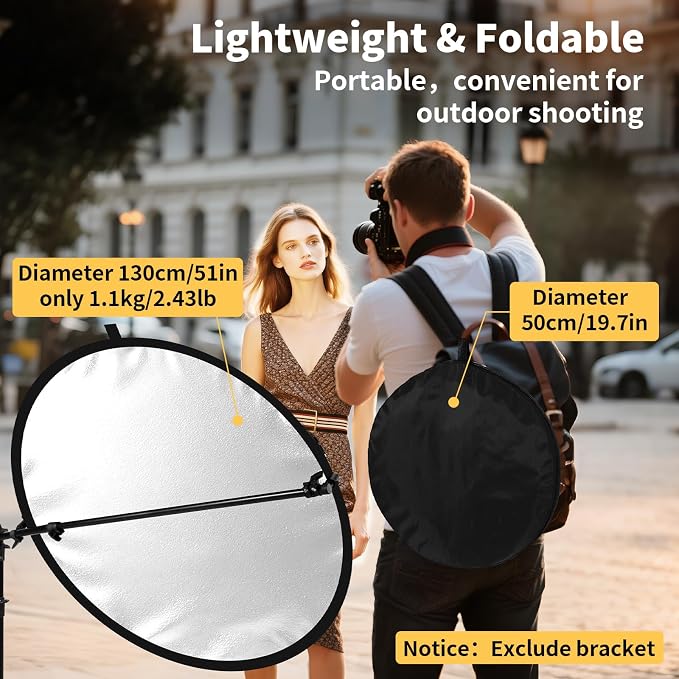 24/32/43/52in Light Reflectors for Photography with 5 in 1 Light Diffuser Panel &Bag,Photography Reflector Ideal for Content Creator Essentials&Photographer in Silver,Gold,White and Black