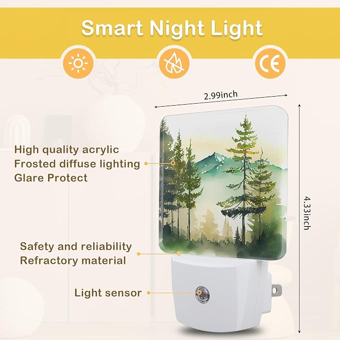 Misty Forest Night Light,Plug in Night Light, Dusk to Dawn Sensor Nightlights for Stairway/Hallway/Kitchen/Bedroom/Bathroom 0.5W