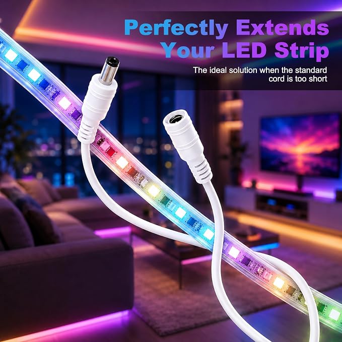 2Pack 16.4FT DC Power Extension Cable for Govee LED Strip Lights,Home Decor | Compatible for Govee Smart LED Lights ‎H617A H618F H6168 H6169 H61E5 H61B8 H61B5 for Bedroom,Lving Room,College Dorm Room