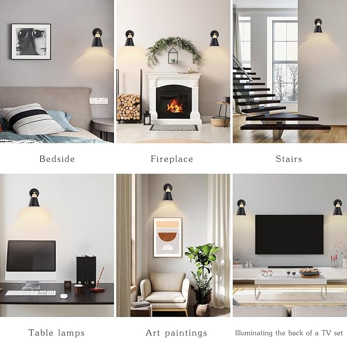 Wall Sconce Lighting Fixture with Metal Shade, On/Off Switch, Indoor Decor Wall Mount Swing Arm Lamp for Bedroom,Hallway,Living Room,Reading, Black