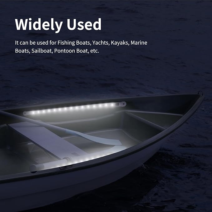 RVZONE LED Boat Interior Lights, Boat Led Strip Lights Marine Waterproof Marine Lighting Strip Night Fishing Lighting for Pontoon, Dinghy, Kayak, Yacht,4 Pcs, White