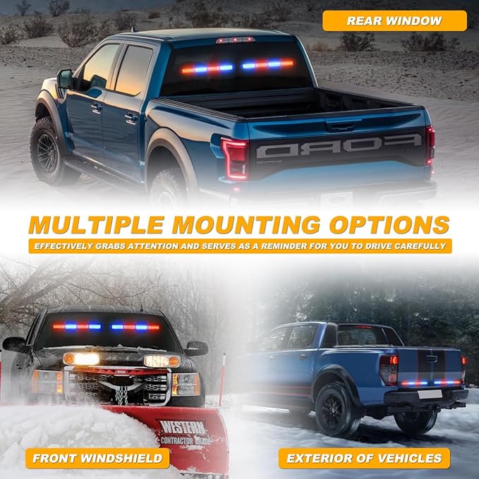 2x17.7 Traffic Advisor Light Bar Emergency Warning Flashing Safety Interior Windshield Strobe Lights for Construction Vehicles Snow plow Trucks Firefighter Lights, Red/Blue