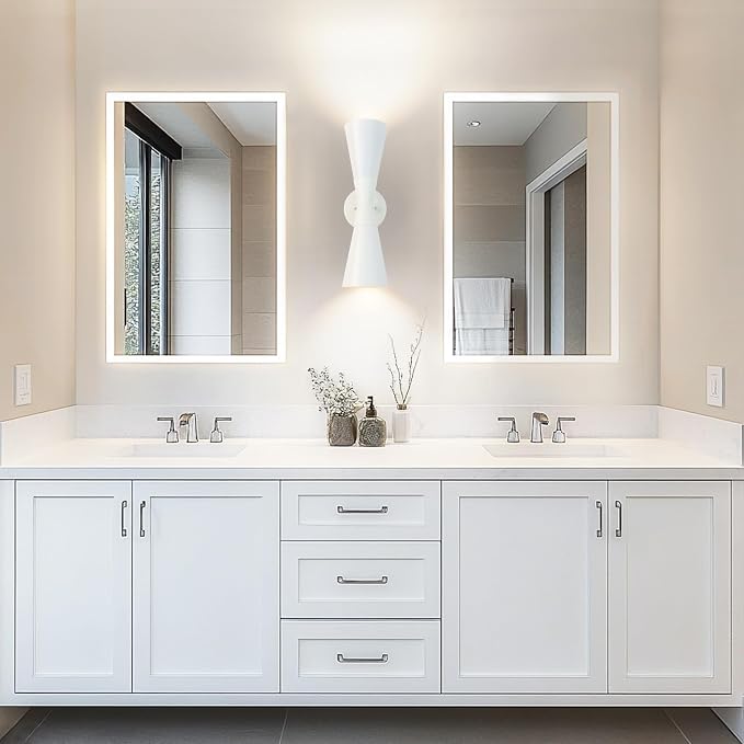 Modern Indoor Wall Sconce, Light Up and Down White Wall Sconce, Mid Century Indoor Wall Light Fixture, Hardwired Wall Mounted Lamp for Living Room, Bathroom, Bedroom, Hallway, 18 Inch