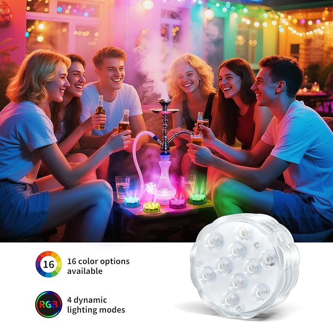 Submersible Lights - 4-Pack Battery-Powered Waterproof IP68 LED Lights with Remote Control for Pools, Ponds, Hot Tubs, Aquariums, Yacht, Boat, Parties & Decorations