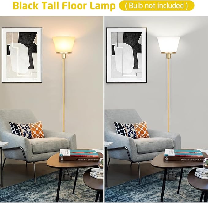 Standing Lamp for Bedroom, Gold Floor Lamp with White Plastic Shade, Modern Tall Standing Lamps Bright Floor Lamp for Living Room Office, Bulb Not Included.