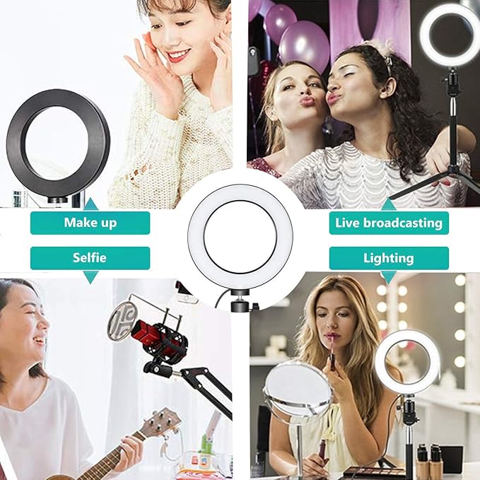 Ring Light OEBLD Dimmable with 3 Light Modes & 10 Brightness Level LED Ring Fill Lights for Phone Live Stream Makeup YouTube Shooting (C(10''Ring Light with Clip))
