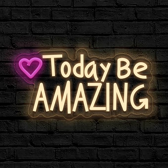 Today Be Amazing neon sign, suitable for classroom wall decoration, back-to-school season, graduation season, student gifts. Dimmable, USB powered, pink heart-shaped inspirational neon light.