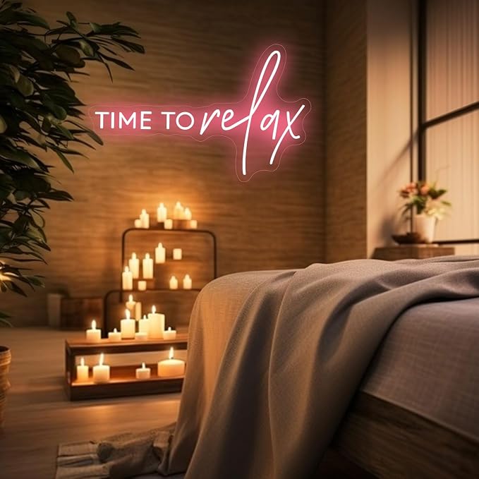 TIME To relax Neon Signs Pink Led Neon Lights for Wedding Birthday Party Gift and Wall Decor Beauty Salon Milk Tea Shop Pub Bistro Nail Art Homestay Cloakroom