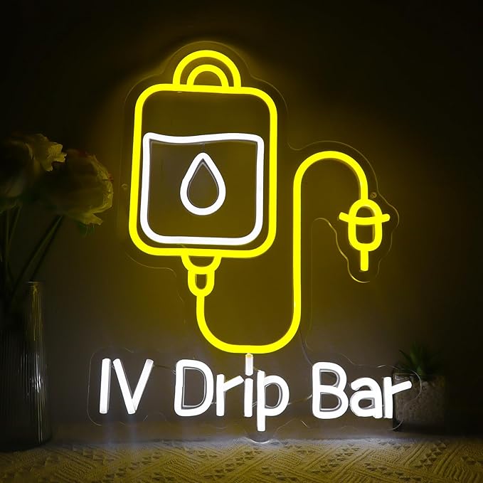 IV Drip Bar Neon Sign - Dual-Tone LED Wall Light with Dimmable Function | USB Powered, Night Light for Medical Offices, IV Therapy Clinics & Home Decor, Easy Installation, Energy Saving