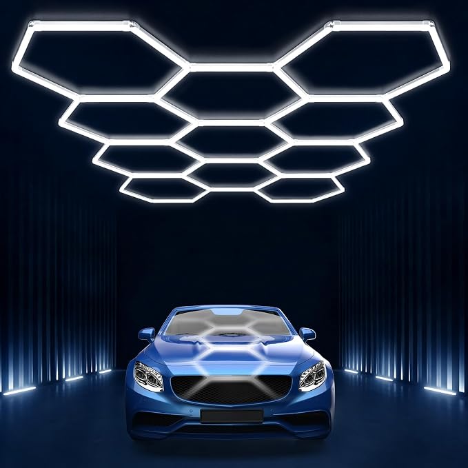Hexagon Garage Lights: Hexagon led Gym Lights 50000LM DIY LED Shop Light | Car Detailing Ceiling Light for Basement Warehouse Workshop Barbershop Car Care Wash Room Exhibition 6500K