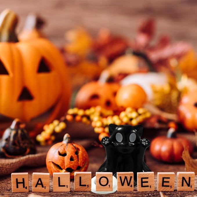 Halloween Ghost Cat Statue Middle Finger Gestures Designs Halloween Party Spooky Decor Cute Black Tabletop Ornament Resin Ghost Figurine Sculpture for Holiday Funny Gifts