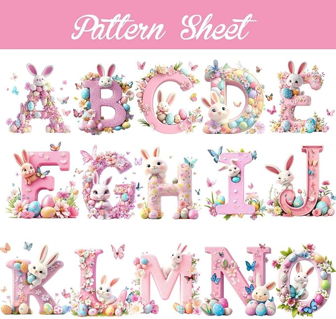 Personalized Pink Bunny Easter Egg 3D Initial LED Night Light with Name & Wooden, Base Room Decor, Birthday Party Easter Gift