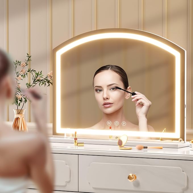 Hasipu 36” x 24" Vanity Mirror with Light, Arched Led Makeup Mirror with 10X Magnification, USB Charging Port, Dimmable 3 Colors Mode, Gifts for Women Wife Teengirls