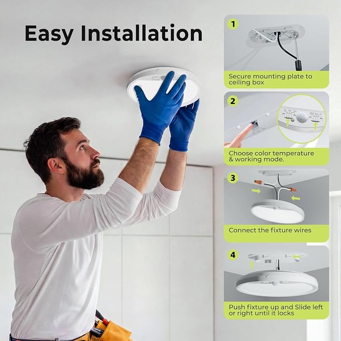 hepside 2 Pack Motion Sensor Ceiling Light Wired, 3000K/4000K/6500K LED Flush Mount Ceiling Light Fixture, 7Inch 15W Motion Sensor Light with Timer for Closet Stair Porch Hallway Pantry,White