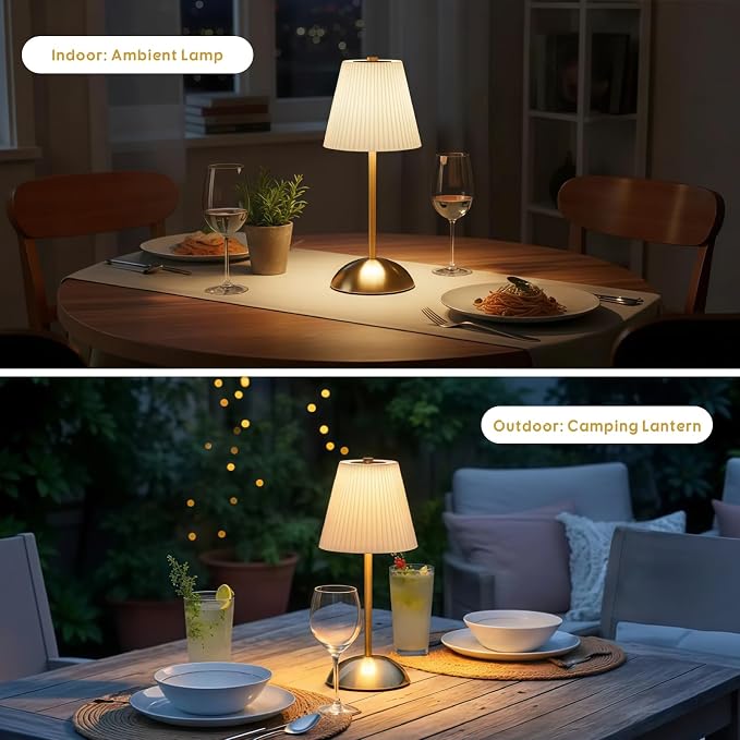 2-Pack Cordless Rechargeable Table Lamps, Battery Operated Lamp | LED Gold Touch Lamp Cordless, Mini Battery Powered Lamp Stepless Dimming, Cocktail Table Lamps for Nightstand, Bar (White)