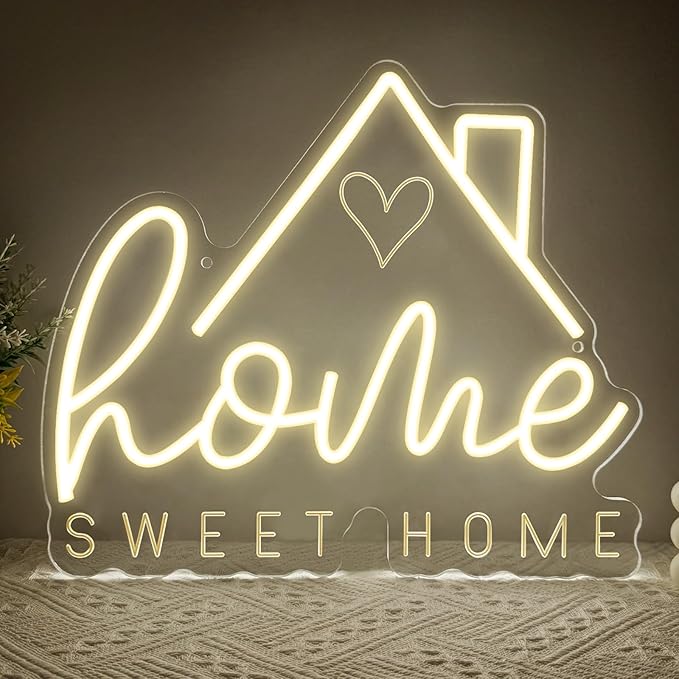 Home Sweet Home Neon Sign for Wall Decor,Warm White LED Signs for Living Room Bedroom House New Home Apartment,House Warming Dimmable Neon Light Gifts for Couple Women Men USB Powered（13"*11"）
