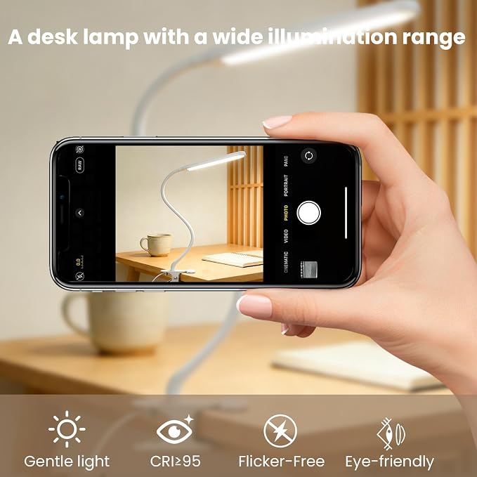Clip on LED Light for Easel Painting & Nail Tech, White | 3 Color Modes,10 Brightness Levels,USB Powered,Clamp Lamp for reading,Artists, Manicurist and Desk