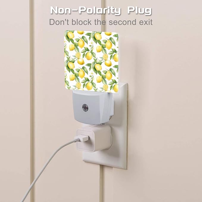 Lemon with Flowers Night Light, Fresh Lemon Fruits Floral Dusk to Dawn Night Light Plug in,0.5w Energy Saving Sleep Friendly Nightlights for Kids Boys Girls Home Decor