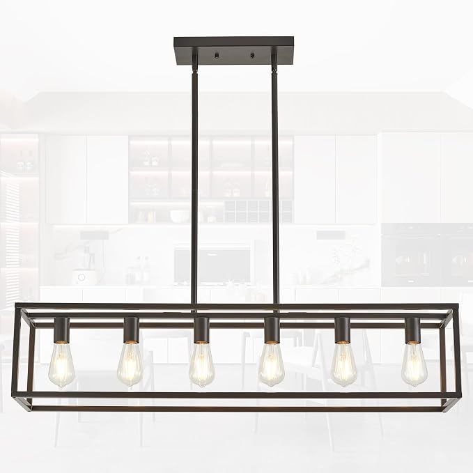 Dining Room Light Fixture, Kitchen Fixture Lights Pendant Lights Kitchen Island Oil Rubbed Bronze 6-Light Industrial Pendant Lighting for Kitchen Island