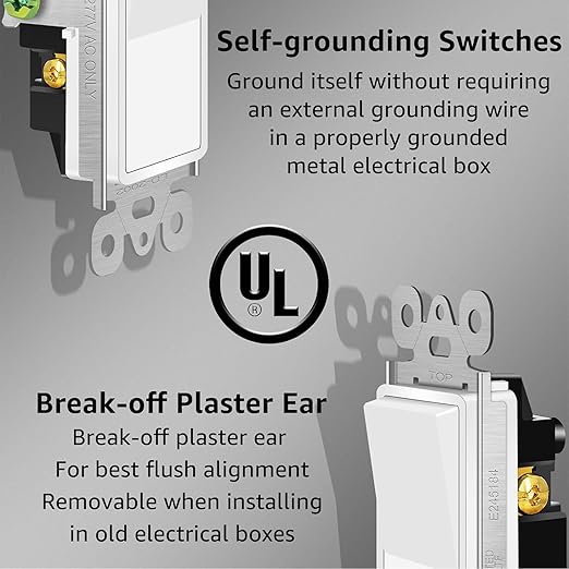 Greencycle 3 Way Light Switch,Three Way Single Pole Switches, 15A 120-277V Rocker Paddle Wall Switch,On Off Switches, Self-Grounding, UL Certified,Residential and Commercial Grade,White,40PK