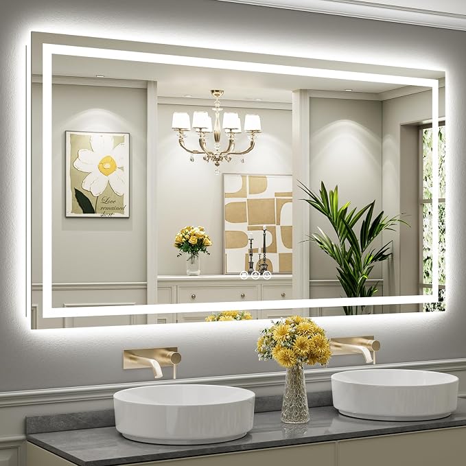 72x40 Inch LED Bathroom Mirror with Lights, Backlit & Front Lit | Anti-fog, 3 Color Dimmable, Memory Function, HD Reflection Tempered Glass, ETL Listed, IP54 Waterproof