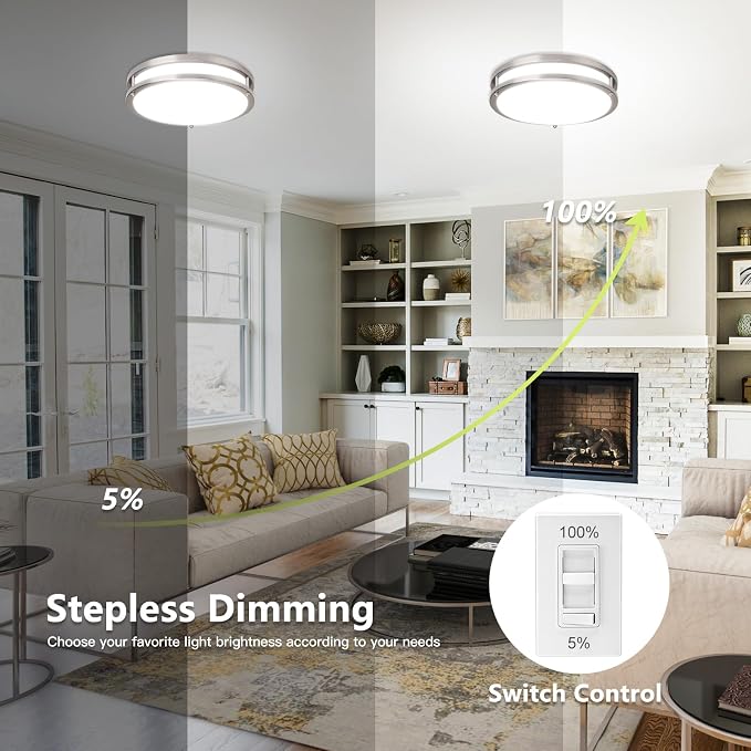 Flush Mount Ceiling Light - 8 Pack 36W 3000K/3500K/4000K/5000K/6000K Dimmable Led Ceiling Light Fixture for Kitchen Hallway Bedroom Bathroom (8, Brushed Nickel, 12 Inch)