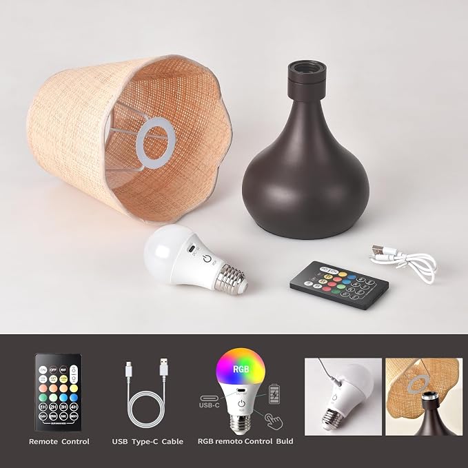 Cordless Table Lamp Rechargeable,Oil Rubbed Bronze Mini Cute Table Lamp for Nightstand, Battery Operated Small Table Lamp for Small Spaces for Kitchen Counter, Bookshelf, Bedside, Bedroom, Living Room