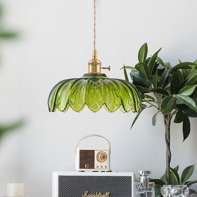Plug in Pendant Light Fixtures, Hanging Light Fixture Glass Pendant Light, Vintage Green Hanging Lamp, Pendant Lighting for Kitchen Island, Bedroom, Dining Room, Living Room