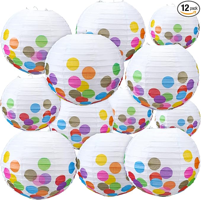 12 Pcs 10 Inch Hanging Paper Lanterns Party Decorations Pastel Classroom Decor for Birthday Back to School Party Decoration for Classrooms Wedding Birthday Ceilings(Classic Color,Dots)