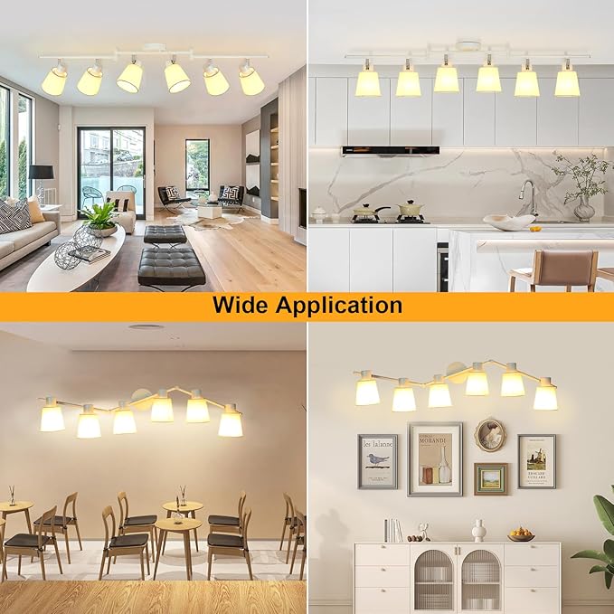 LTBLIGHT 6-Light Track Lighting Fixtures Ceiling, Flexibly Adjustable Spotlight with w/Linen Shade, E26 Lights Directional for Kitchen, Living Room, Commerce(Bulbs Not Included)