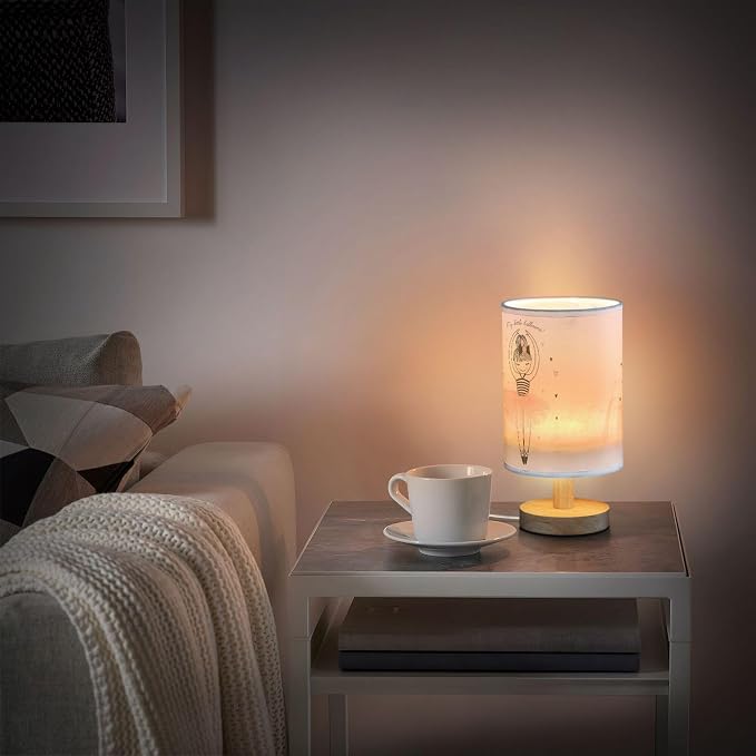 Table Lamp Cute Ballerina Girl Princess Dancing Ballet with Heart Nightstand Lamp with Wood Base Fabric Lamp Shade Bedside Desk Lamp for Living Room Bedroom Kids Room Office