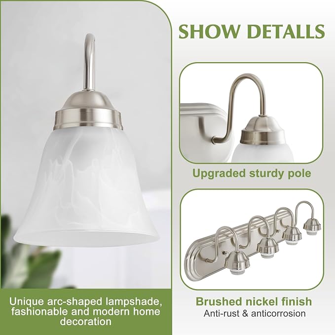 EJIAXIN 4-Light Brushed Nickel Vanity Light for Bathroom, Modern Bathroom Lighting Fixtures Over Mirror with Clear Glass Shade,Bathroom Vanity Light for Mirror Living Room Cabinet