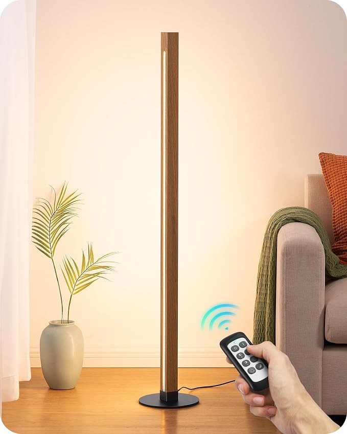 EDISHINE Wooden Floor Lamp with Remote, Dual Lighting, 7CCT & Dimmable | Foot Switch, Night Light Mode, Memory Function, Standing Lamp for Bedroom, Office, Dark Walnut