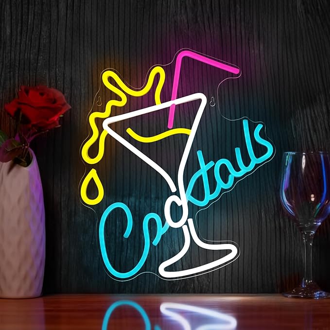 Cocktail Neon Sign Bar Neon Light Wall Decor Home Bar Party Lounge Decor | Dimmable Cocktail LED Neon Sign for Bar Club Game Room Restaurant Man Cave Party Birthday Drink Lover Gift Wall Decoration