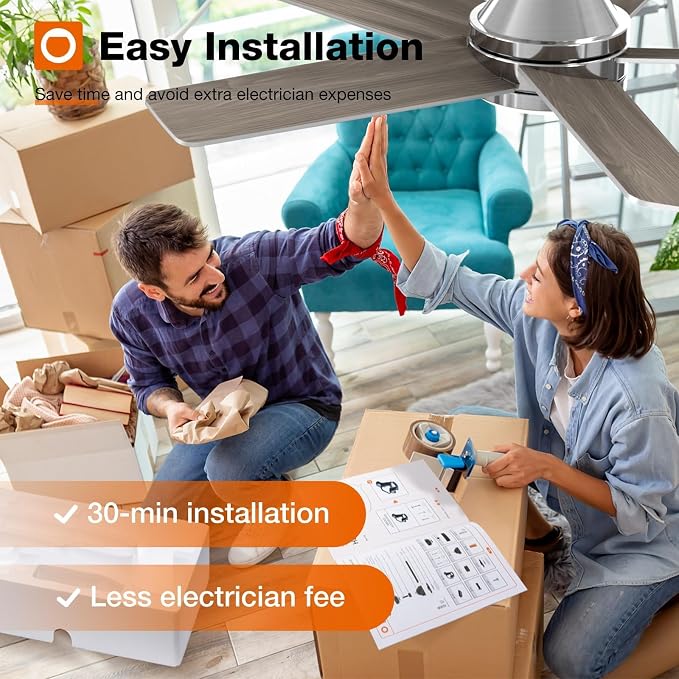 addlon 42 Inch Nickel Ceiling Fans with Lights and Remote | Reversible DC motor, 6-speed, Timer, 3CCT Dimmable, Quiet, Small Ceiling Fan for Bedroom, Living Room, Indoor/Outdoor Use