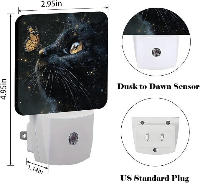 Cat and Butterfly Night Light,Plug Into Wall Decor for Stairway,Hallway,Kitchen,Dusk to Dawn Sensor Nightlights for Boys/Girls/Women/Men Room Gifts