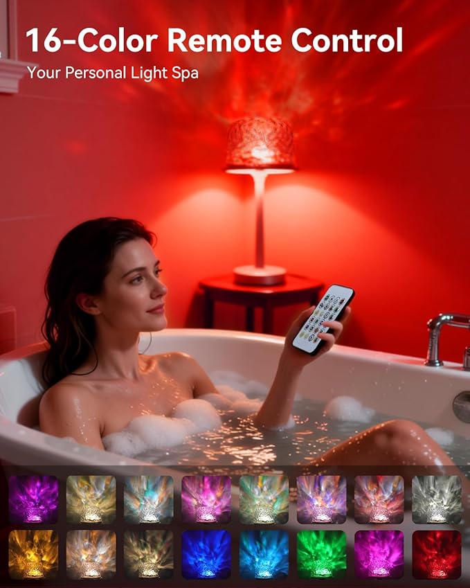 SAIWEYA 2 Pack Spa-Like Waterproof Bathroom Shower Lamp with 16 Color Ocean Wave Projector, 2-in-1 Rechargeable Shower Lamp with Touch & Remote Control, Cordless Night Light for Inside Shower | 16 Color Ocean Wave Projector, Touch & Remote Control, Cor...