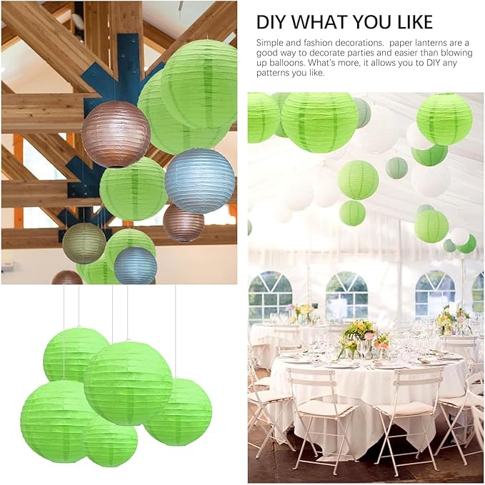 20Pcs Green Paper Lanterns for Parties, 6” 8” 10” 12” Chinese Asian Hanging Round Paper Lanterns for Birthday Wedding Halloween Christmas Home Decor Party Decor