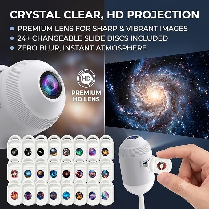 2027 New Hd Smart Dynamic 5D Holographic Night Light Projector, Plug and Play HD Star Projector with 24 Films , 360° Adjustable 2-in-1 Galaxy Projectors Night Light, USB Powered for Bedroom（3 Films）