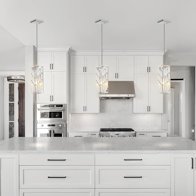 Chrome Pendant Lights Kitchen Island 3 Pack, Mini Crystal Chandeliers, Modern Pendant Lights Ceiling Lighting Fixtures for Kitchen Island, Dinning Room, Bedroom