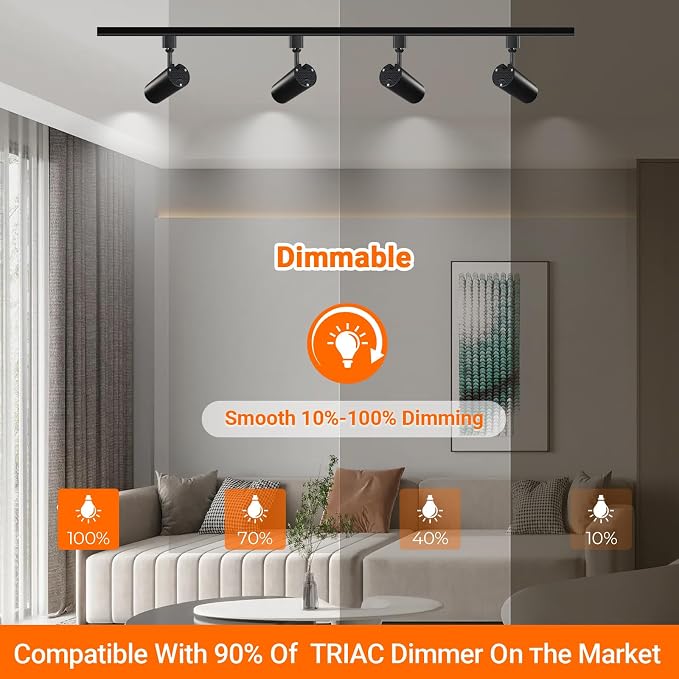 20W LED H Track Lighting Heads, 3-Color, Black, Pack of 8 | Dimmable, 3000K 4000K 6000K Adjustable, CRI90+ 1900lm 24° Beam H Track Lighting Fixtures Ceiling for Kitchen, Living Room