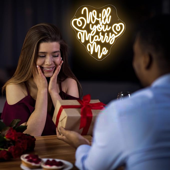 Will You Marry Me Neon Sign for Wall Decor Dimmable Led Neon Light Up Sign for Hanging Proposal Wedding Party Engagement Valentines Day Girlfriend Bridal Shower Gifts Art Size 13.1 * 12.9In (WZCP202)